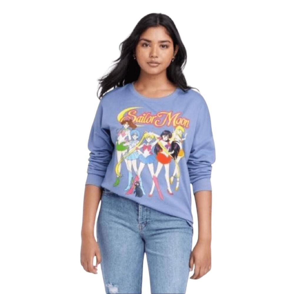 Sailor Moon Sweatshirt Womens Light Blue Graphic Pullover Anime Merch Size M